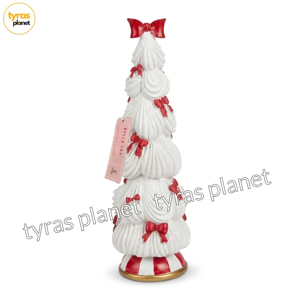 Bella Lux White Christmas Tree With Red Bows – 15.5" Glam Holiday Decor